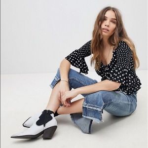FREE PEOPLE black and white polka dot blouse